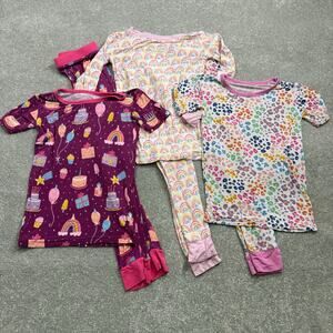 Little Sleepies Bundle 3 Bamboo Pajama Sets Rainbow Leopard Birthday 5-6 yrs